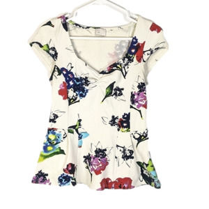Anthropologie Postmark blouse floral peplum style size small sweetheart neckline